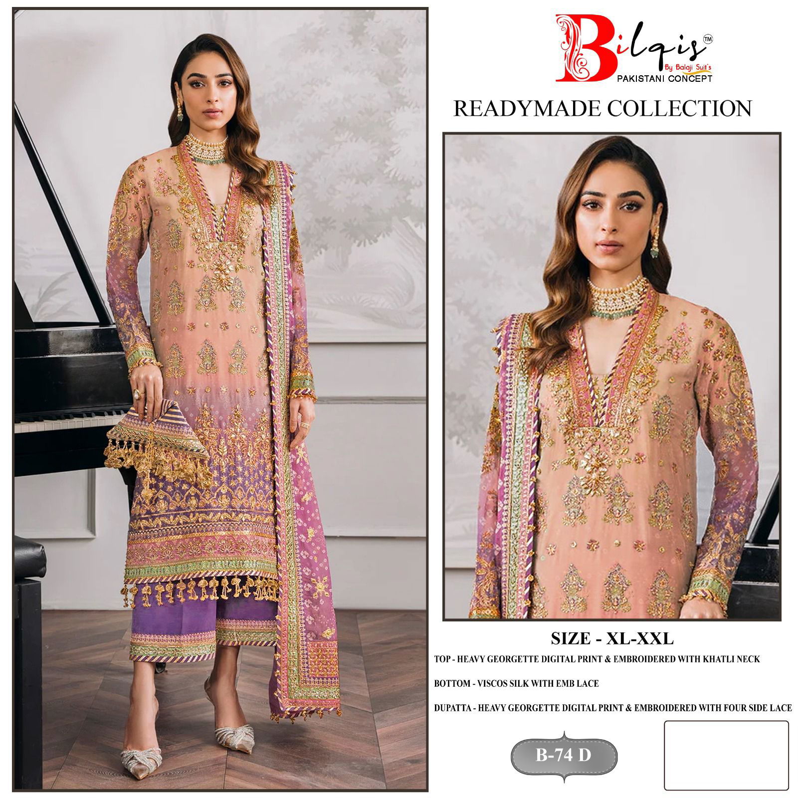 B 74 A To D Bilqis Georgette Pakistani Suits Wholesale Clothing Suppliers In India
